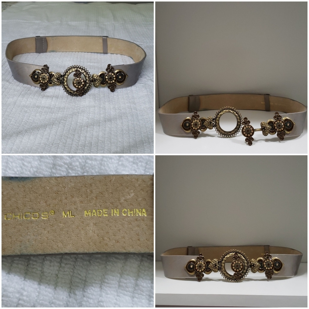 Chico's Two Tone Rhinestone Adjustable Belt M/L